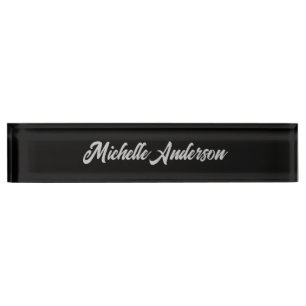 Porte-nom Noir gris moderne minimaliste Nom de l'écriture ma