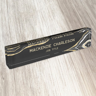 Porte-nom Noir Marbre Agate Gold Parties scintillant Profess