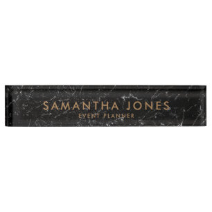 Porte-nom Noir Marbre Gold Minimal Estate Agent