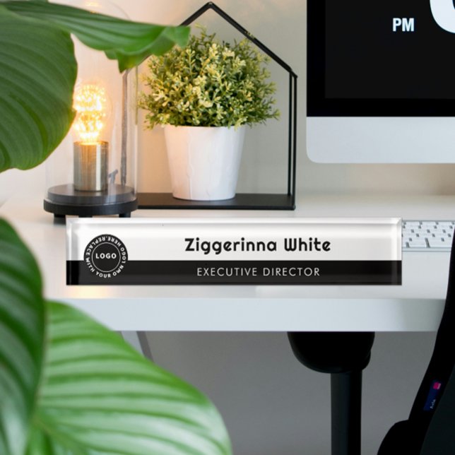 Porte-nom Noir minimaliste, blanc (Créateur téléchargé)
