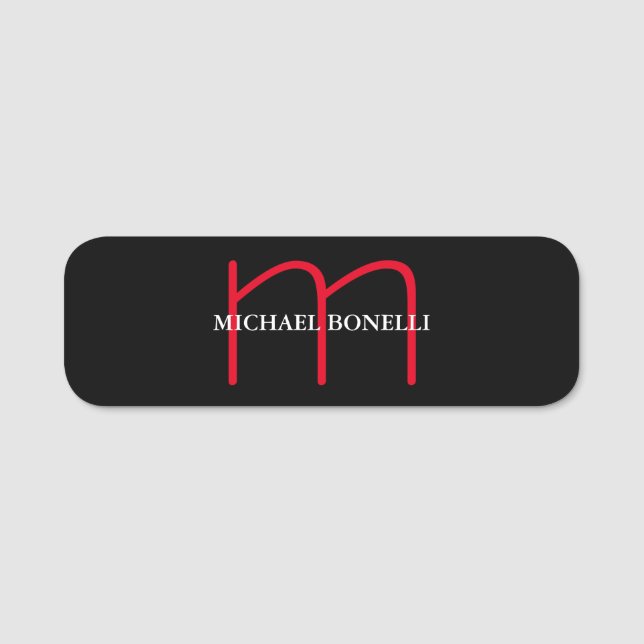 Porte-nom Noir moderne rouge monogramme professionnel (Devant)