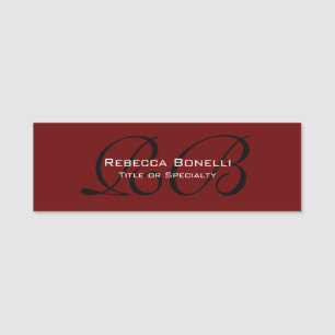 Porte-nom Noir rouge Monogramme blanc minimaliste Plaque