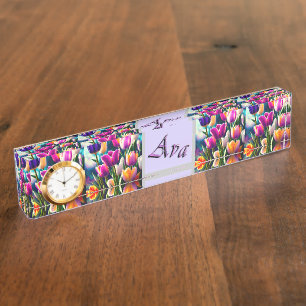 Porte-nom Nom Ava Violet Avec Tulipes,