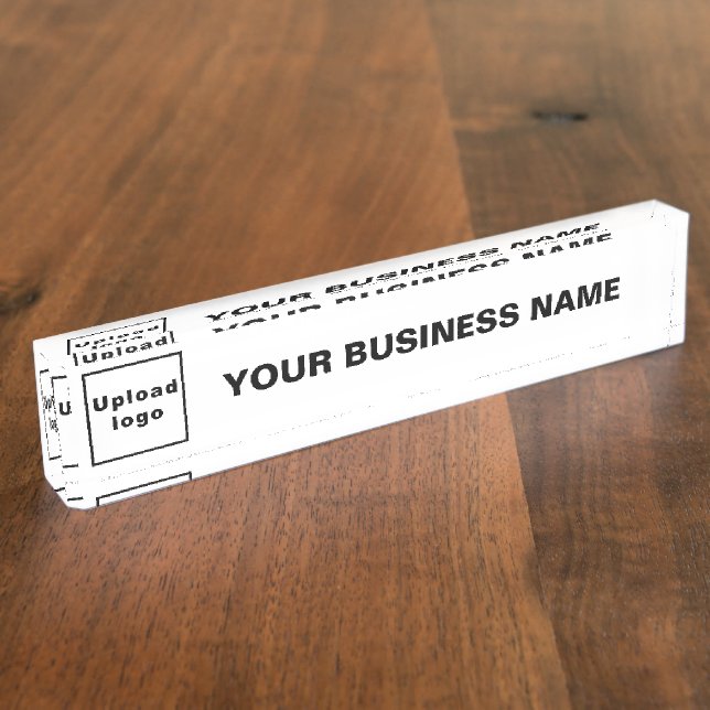 Porte-nom Nom commercial et logo sur acrylique blanche (Taille)