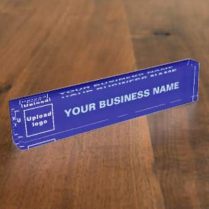 Porte-nom Nom commercial et logo sur l'acrylique bleue