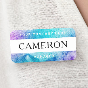 Porte-nom Nom de couleur aquarelle violette et aqua, titre e