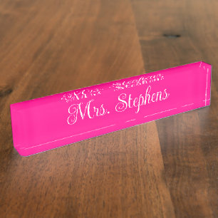 Porte-nom Nom de la calligraphie rose et blanc