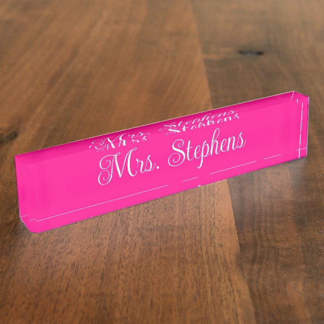 Porte-nom Nom de la calligraphie rose et blanc (Taille)