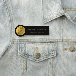 Porte-nom Nom de l'employé noir et or Logo de l'entreprise