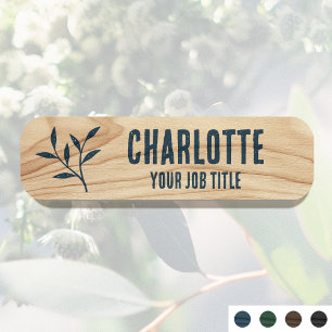 Porte-nom Nom de l'employé rustique en bois grain bleu Carte