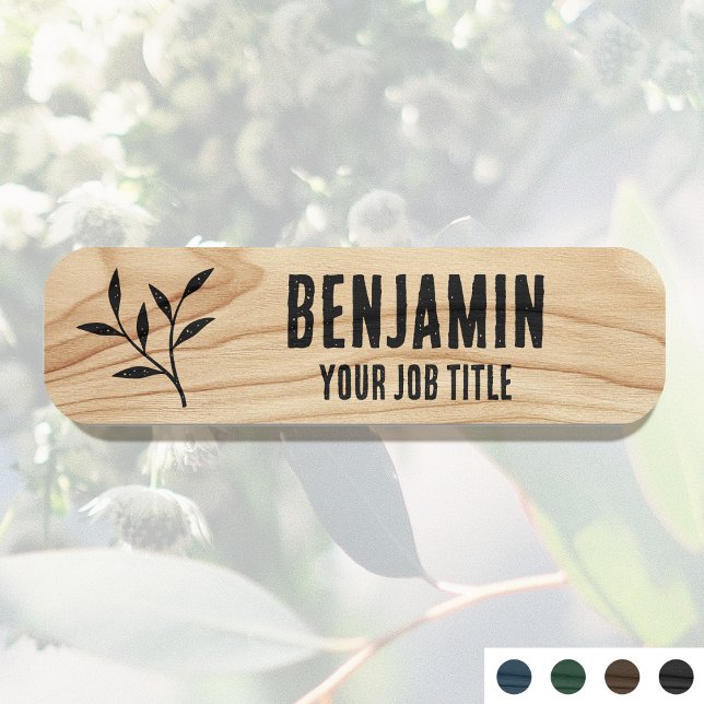 Porte-nom Nom de l'employé rustique Woodgrain Black Code du  (Créateur téléchargé)
