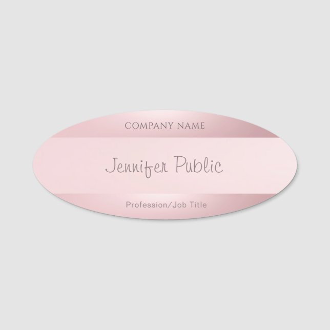 Porte-nom Nom de script manuscrit Élégant Rose Gold Modern (Devant)