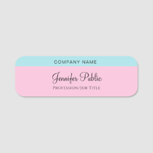 Porte-nom Nom de script manuscrit Texte bleu Mint rose pâle