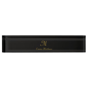Porte-nom Nom de script Monogram Elegant Black & Gold
