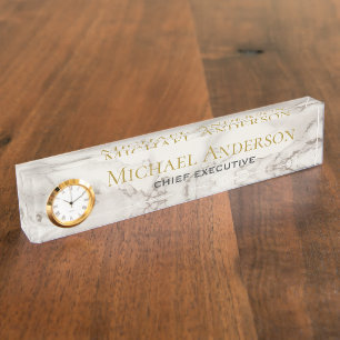 Porte-nom NOM du bureau personnalisé Plaque blanche GRISE MA
