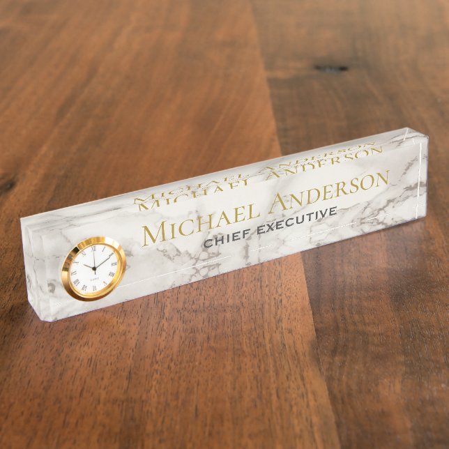Porte-nom NOM du bureau personnalisé Plaque blanche GRISE MA (Taille)
