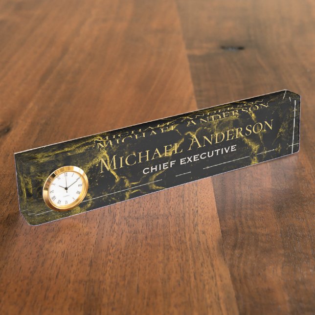 Porte-nom NOM du bureau personnalisé Plaque Noir OR MARBRE (Taille)