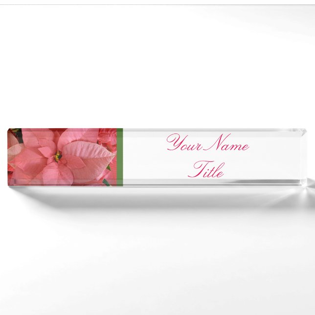 Porte-nom Nom du bureau personnalisé Plaque Poinsettia Fleur (Devant)
