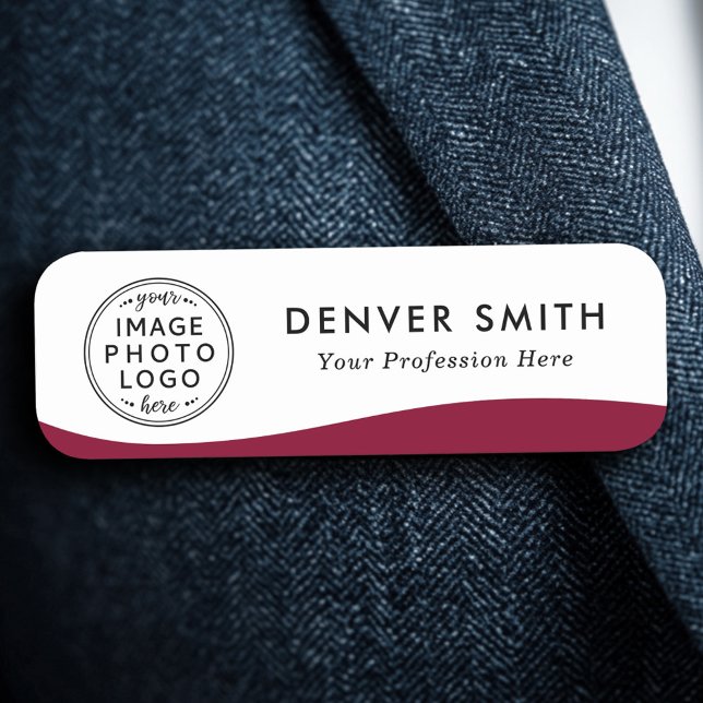 Porte-nom Nom du logo titre vague bordeaux blanc moderne (Logo name title burgundy wave white modern name tag)