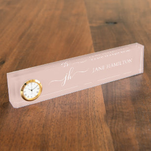 Porte-nom Nom du monogramme Initiales rose pâle Bureau Nom