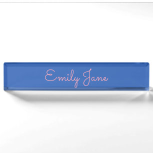 Porte-nom Nom élégant écriture minimaliste esthétique bleu r