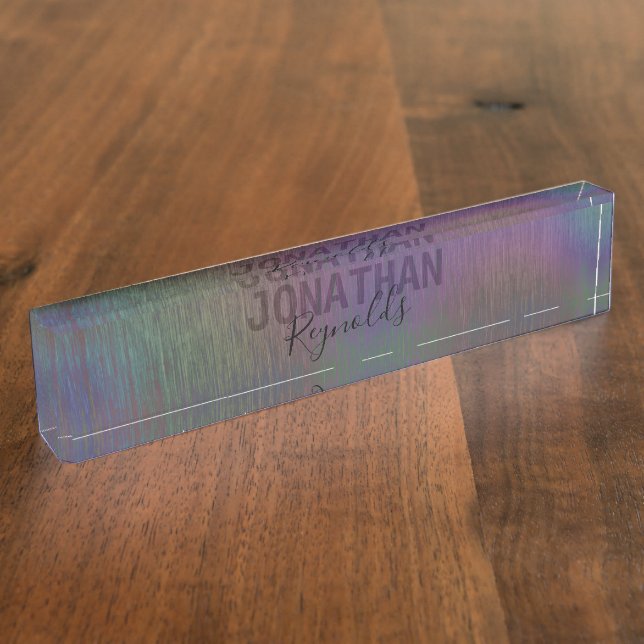 Porte-nom Nom en métal holographique moderne - Plaque de bur (Taille)