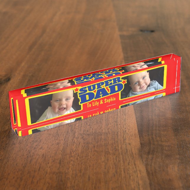 Porte-nom Nom et plaque du bureau photo Super papa pour enfa (Taille)