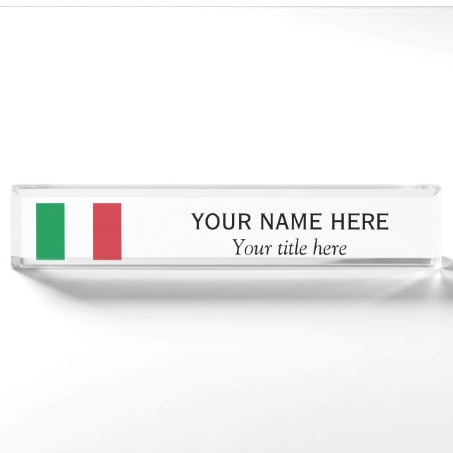 Porte-nom Nom et titre personnalisés drapeau du pays italien (Devant)