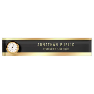 Porte-nom Nom Gold élégant Modèle noir moderne avec horlo