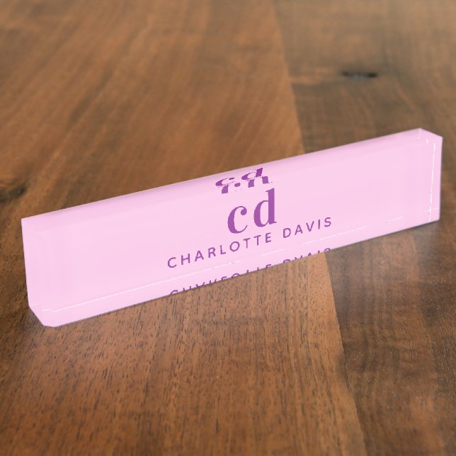 Porte-nom Nom initial du monogramme rose violet (Taille)