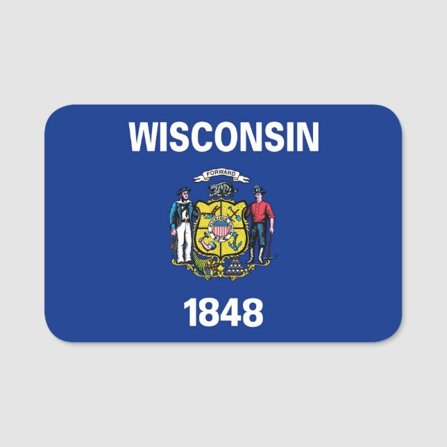 Porte-nom Nom patriotique avec drapeau de l'État du Wisconsi (Devant)