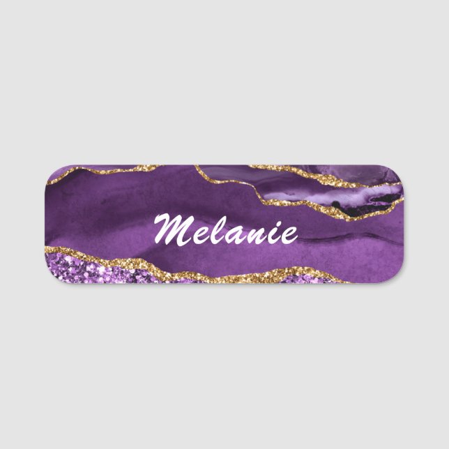 Porte-nom Nom personnalisé Balise Agate Purple Gold Parties  (Devant)