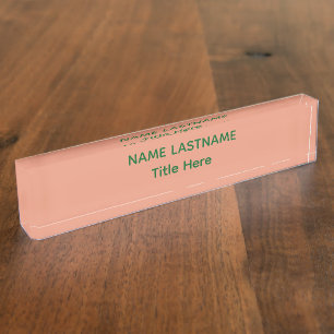 Porte-nom Nom personnalisé rose et vert élégant