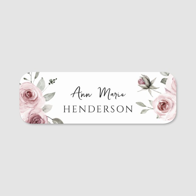 Porte-nom Nom personnalisé Rose floral rose (Devant)