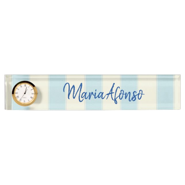 Porte-nom Nom Plaque Bleu Beige Bande (Devant)