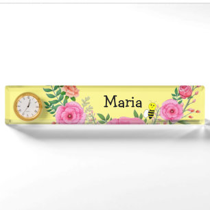 Porte-nom Nom Plate Bumblebee jaune Pink Floral