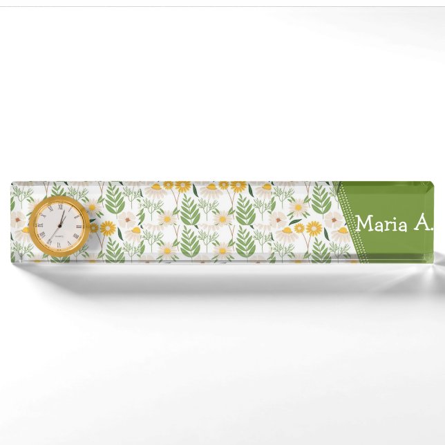 Porte-nom Nom Plate Floral Monogramme (Devant)