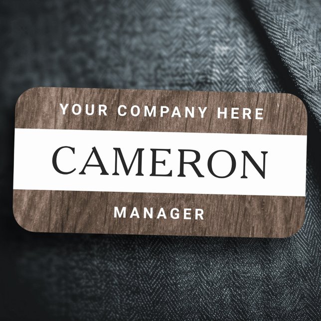 Porte-nom Nom, titre et société Brown du grain de bois (Brown wood grain name, title and company name tag)