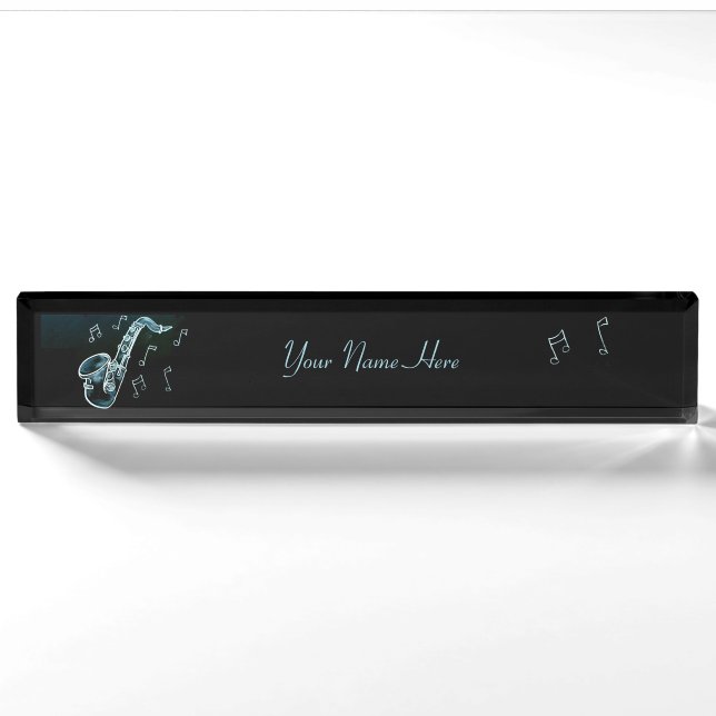Porte-nom Notes de saxophone et de musique (Devant)