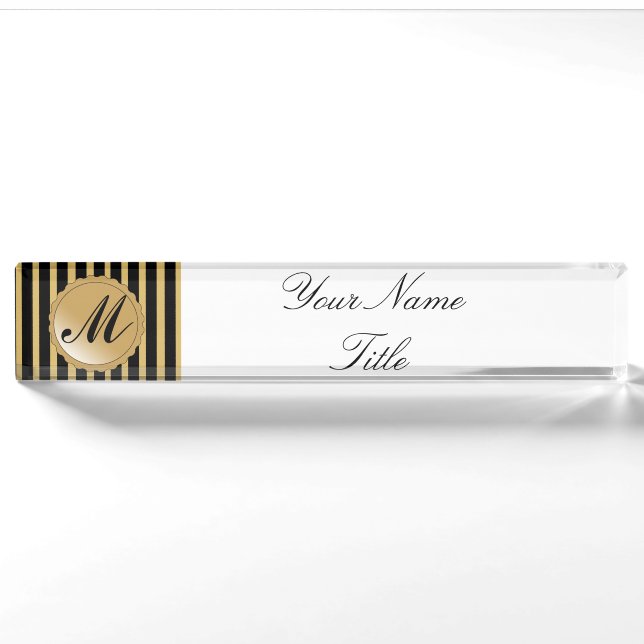 Porte-nom Numéro de bureau Nom personnalisé Gold Black Strip (Devant)