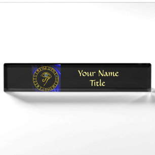 PORTE-NOM OEIL ASTRAL / SIGNES TALISMAN ET ZODIAC BLEUS