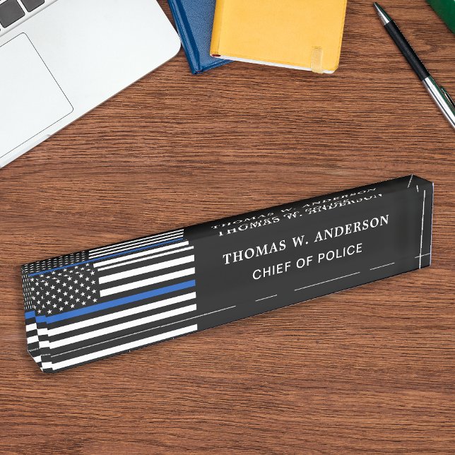 Porte-nom Officier de police personnalisé Ligne Bleue Mince  (Créateur téléchargé)