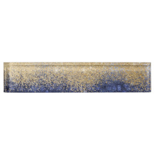 Porte-nom Ombre Parties scintillant or et bleu design de lux