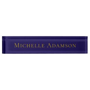 Porte-nom Or & Bleu Couleur Professionnel Uni Moderne