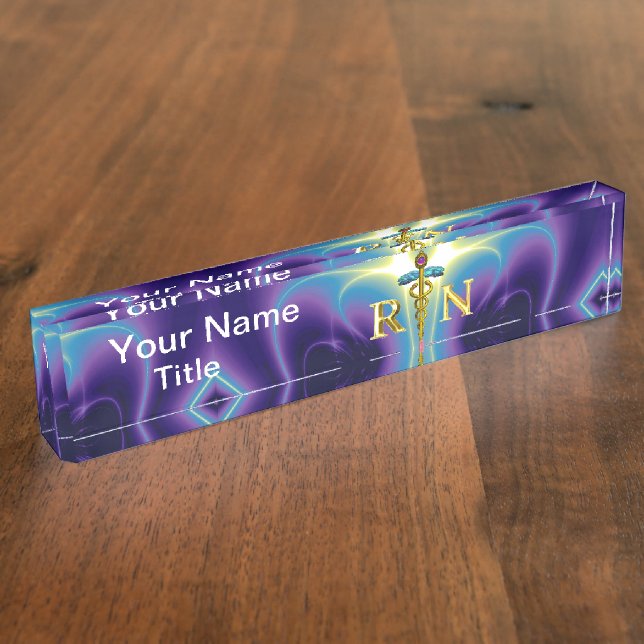 Porte-nom OR CADUCEUS SYMBOLE INFIRMIER INSCRIT /Purple Blue (Taille)