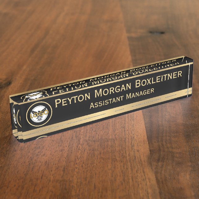 Porte-nom Or élégant avec noir et logo (Taille)