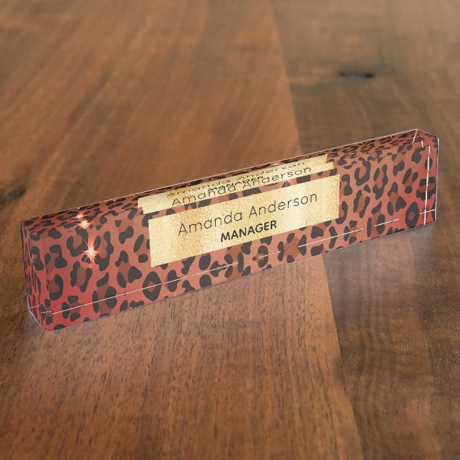 Porte-nom Or noir léopard brun (Taille)