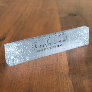 Porte-nom Pailleté bleu lumière faux foil féminin