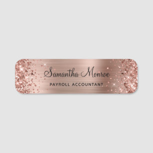 Porte-nom Pailleté Or Rose Feuille