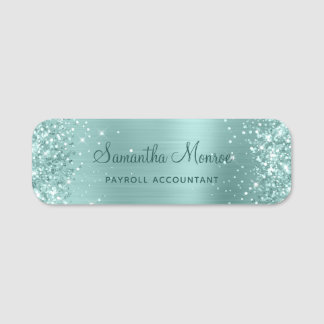 Porte-nom Pailleté Turquoise Pâle Feuille